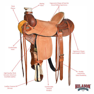 Western Horse Basketweave Saddle American Leather Wade Ranch Roping Brown Hilason